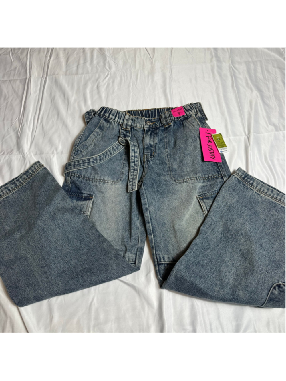 J For Justify Women's Wide Leg Cargo Jeans Size 3 Blue - Picture 2 of 7